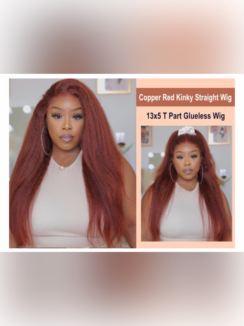 YIROO 20” #33B Reddish Brown Kinky Straight 13x5 HD Lace Human Hair Wig